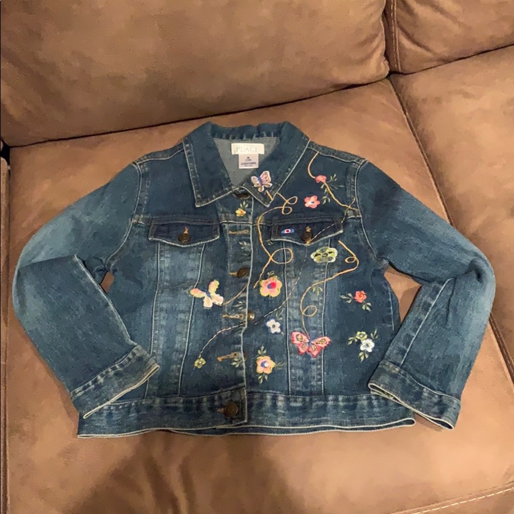 Cute Kids Butterfly & Flower Jean Jacket